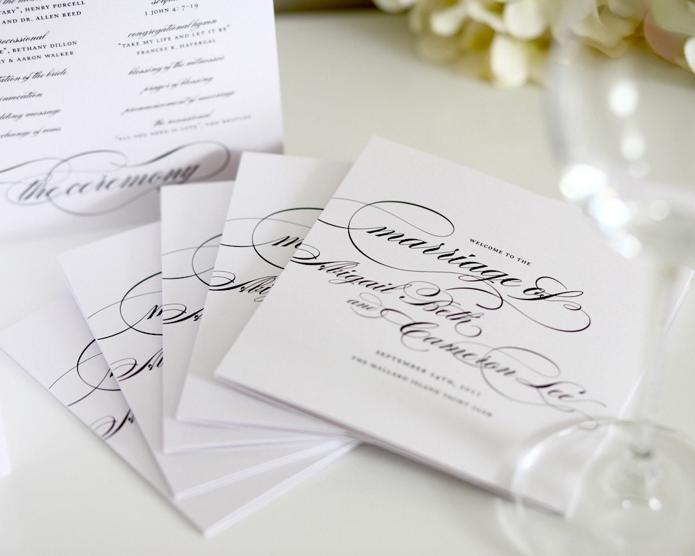 Black and White Trifold Wedding Program - Marriage Sample