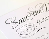 Wedding Save the Date Card in Black and White with Elegant Calligraphy Font for Classic, Chic, Contemporary Wedding - Charming Script Sample