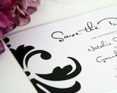 Contemporary Black Save the Date or Custom Wedding Announcement with Unique Damask for a Stylish, Chic Wedding  - Damask Accent Deposit