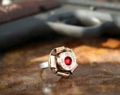 Bullet Ring, Curled 45 ACP Brass Casing, Solid Sterling Silver Shank, Swarovski Crystal Center