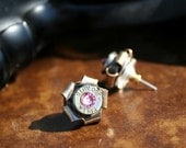 Bullet Earrings, Nickel .380, Rosettes, Swarovski Crystals, Sterling Silver Posts with Comfort Clutch Backs