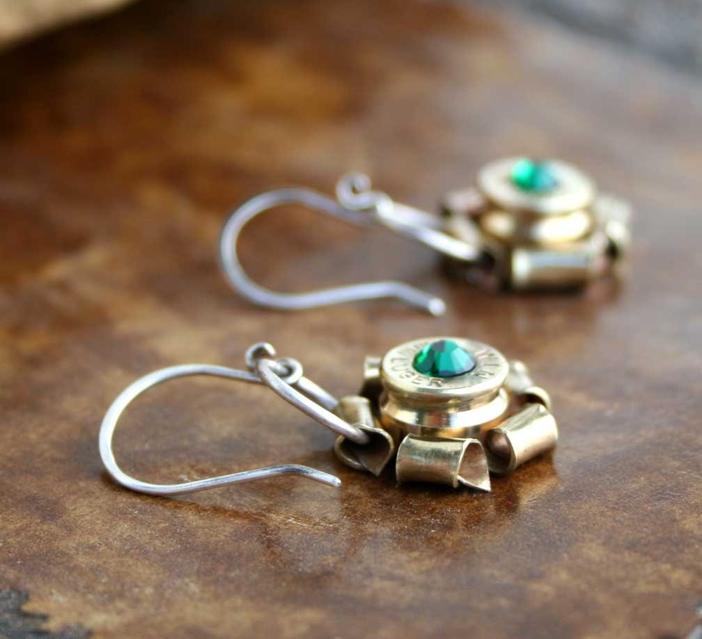 Bullet Rosette Earrings, 9mm Caliber, Swarovski Crystals, Sterling Silver Earwires