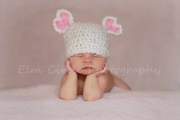 Crochet Baby Girl Boy Love Bear Beanie, Custom Made Newborn, 0-3, 3-6 Months Hat, Photo Photography Prop Heart Ears Shower Gift Valentine