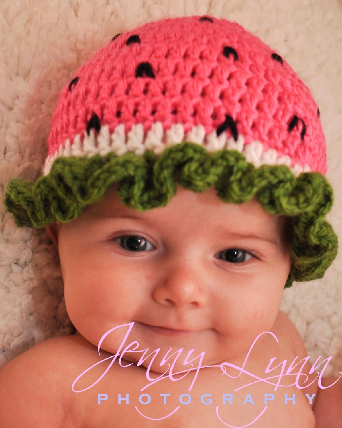 Crochet Baby Girl Watermelon Hat, Made To Order Newborn 0-3 M 3-6 Month Summer Pink Beanie, Handmade Photo Photography Prop, Fruit Green