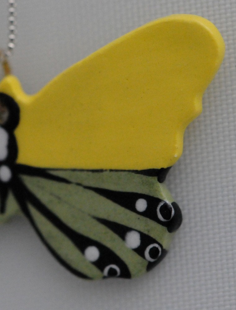 Citrus Butterfly Necklace Handmade Ceramic Wearable Art Sterling Silver Chain Included