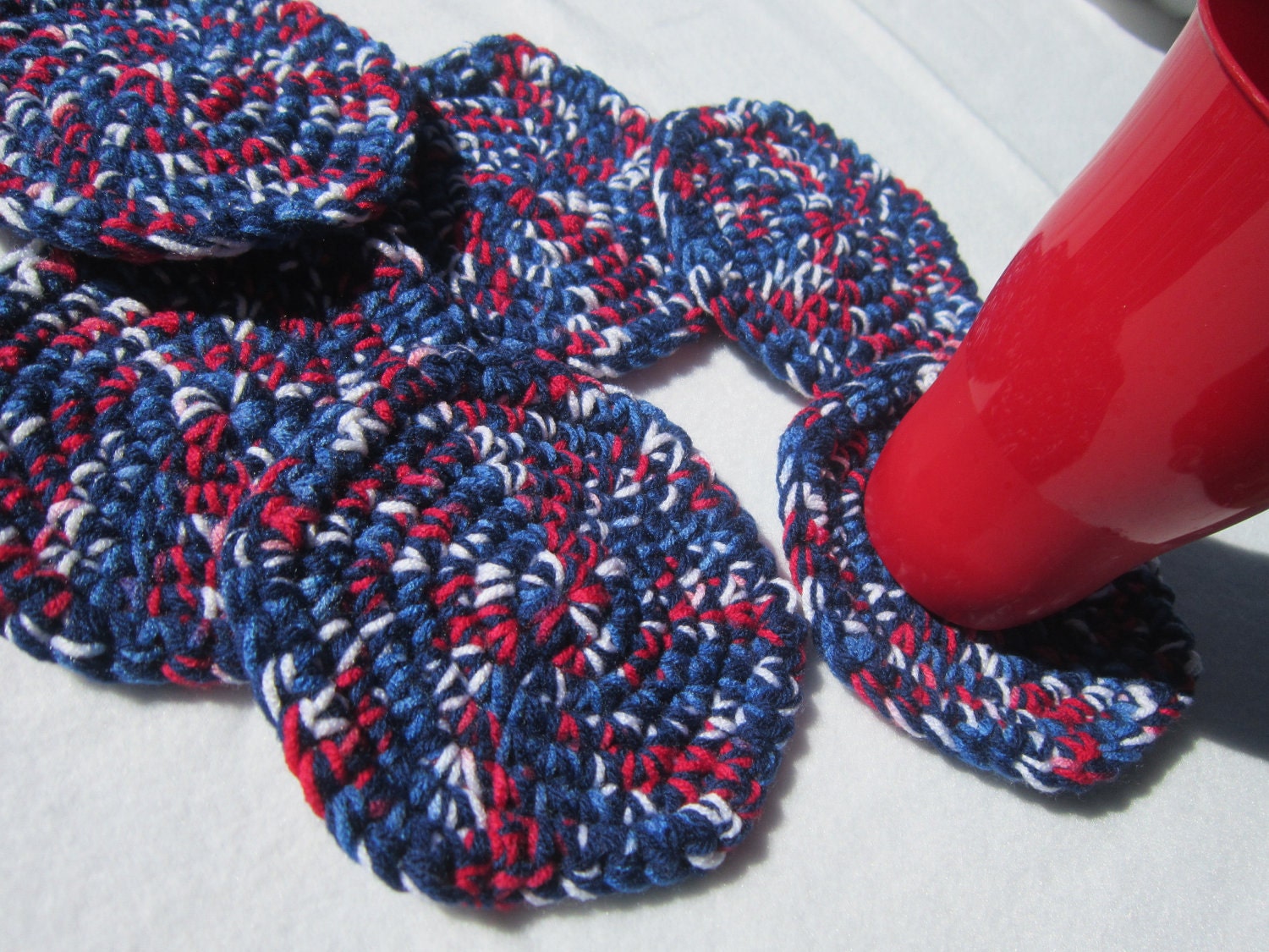 Crochet Coasters in Red White and Blue- Set of Six