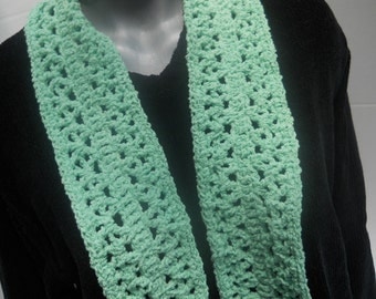Green Crocheted Scarf - Soft Feminine
