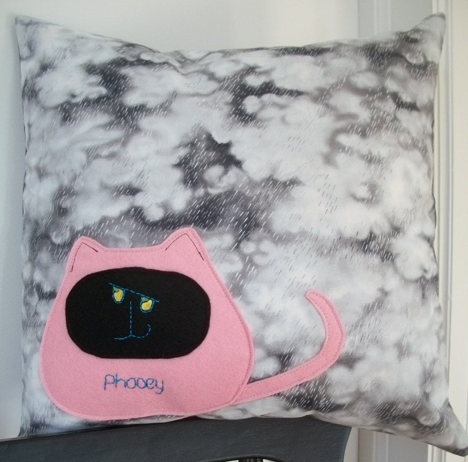 Cat Pillow COVER - Rainy Day in Pink and Gray