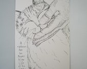Black Ink Cat Drawing  "The Righteous Man and His Cat" 4 x 6 Original