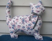 Vintage Feedsack Plush Kitty Pillow - Martha