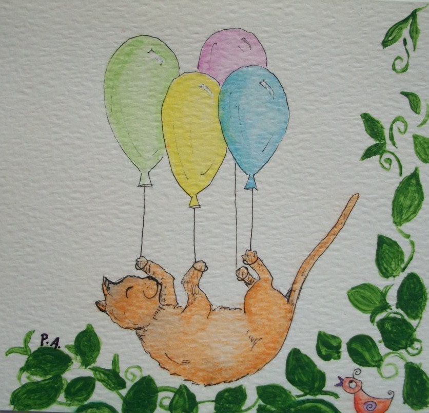 Original Cat Painting  - "Up Up and Away"