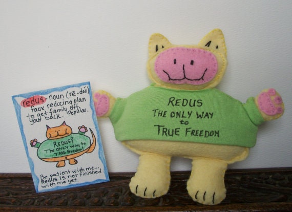 Plush Felt Fat Cat and ACEO Watercolor