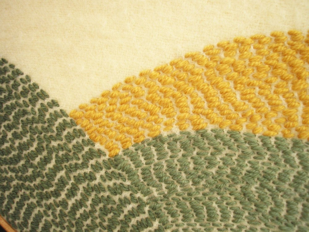Large art embroidery Fields of Yellow and Green upcycled wool