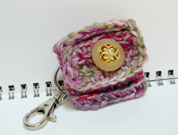 Coin Pouch Change Purse Small Crochet Purse Key Holder with Swivel Clasp Variegated Red 2 x 2 inches