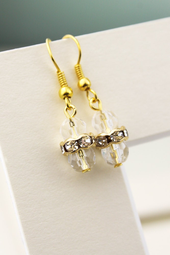 Faceted Clear Crystal Bling Bead Earrings A Crystal Disc Centre With Plenty Of Sparkle Bridal
