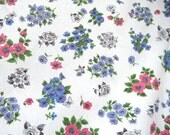 1960s 1970s Vintage Sewing Fabric - Blue Pink and Purple Floral - 3 yds x 42in wide