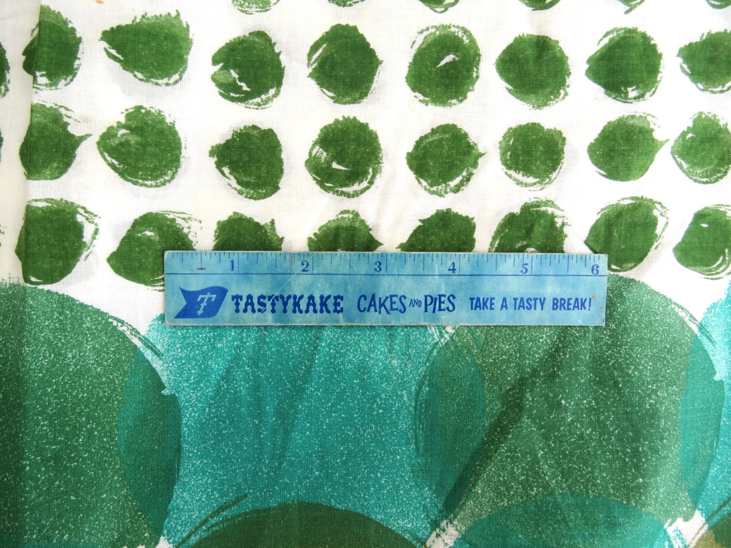 1960s Midcentury Vintage Fabric Yardage - Green Dot Print by Robarre Fabrics, Inc - 7 yds, 32" x 37" wide