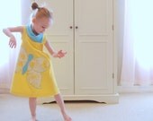 Butterfly dress, Yellow and Aqua,  applique, cotton jersey knit, aline, childrens clothing, toddler dress  (2T, 3T, 4T, 5, 6, 7)