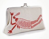 Tribal screenprint linen clutch with 8 inch frame