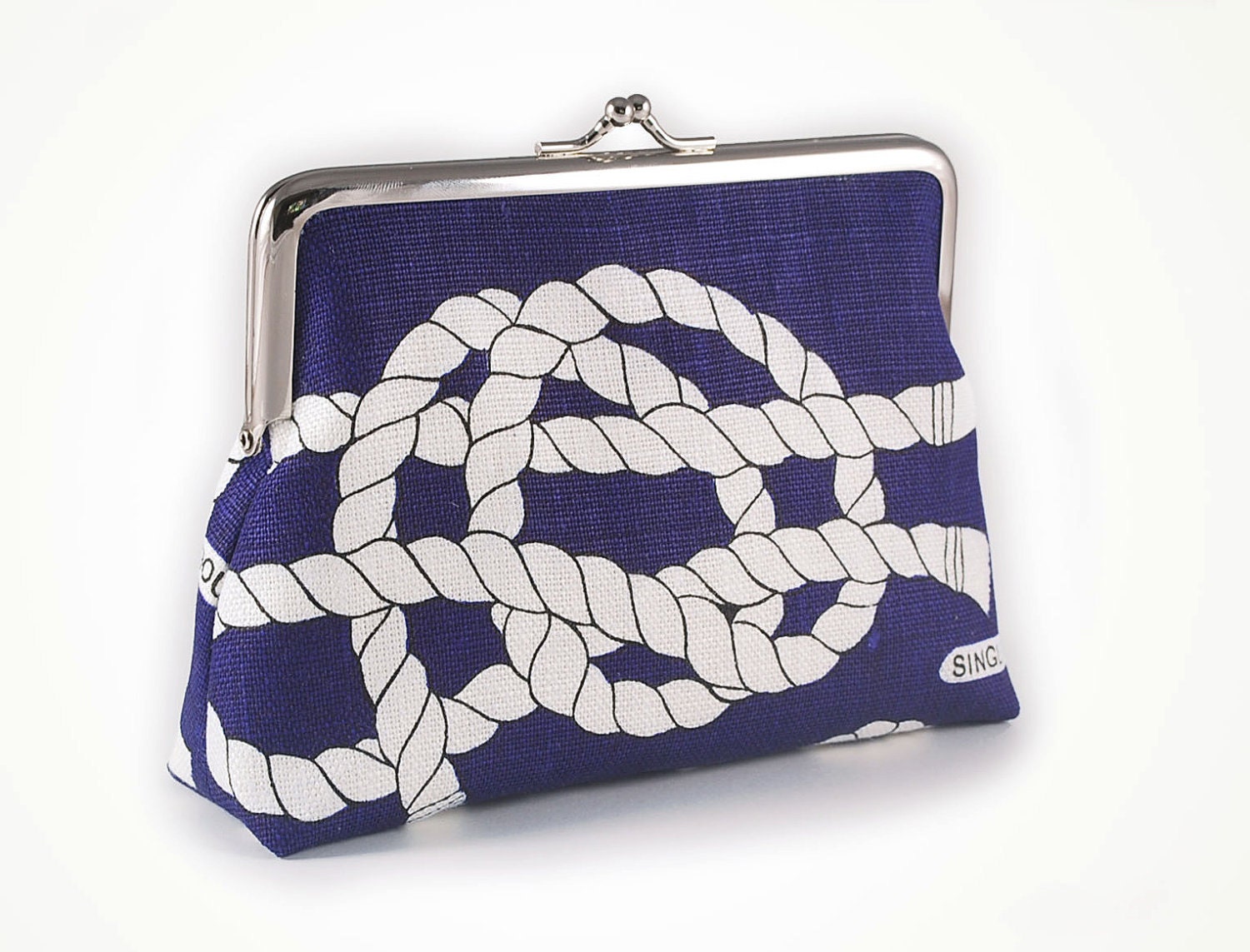 Blue linen clutch with sailors knots