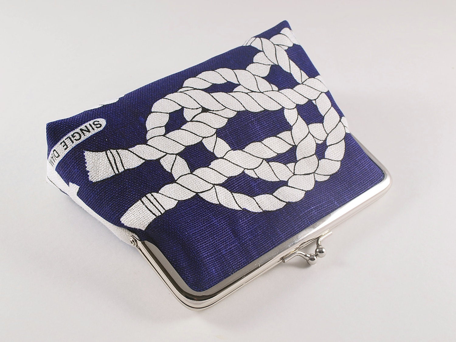 Blue linen clutch with sailors knots