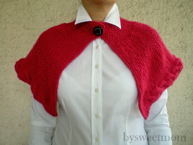 Crimson Red Capelet Cape Knit Women Poncho