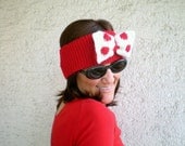 Knit Red Earwarmer with Big Polkadot Bow Red Hairband