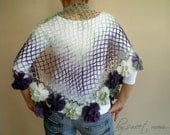Crochet  Shawl Shrug Stole Cowl Collar Wrap Wedding Shawl Purple Lilac Green Made to Order