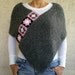 Dark Gray Poncho with Afghan Motif Knit Crochet Shawl Capelet Shrug Neckwarmer Scarf Fall Autumn Fashion