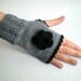 Gray Fingerless Gloves with Crochet Black Flowers,Winter Accessories