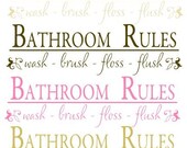 Bath Rules Wash Brush Floss Flush Sign Vinyl Lettering Wall Sticker Decal