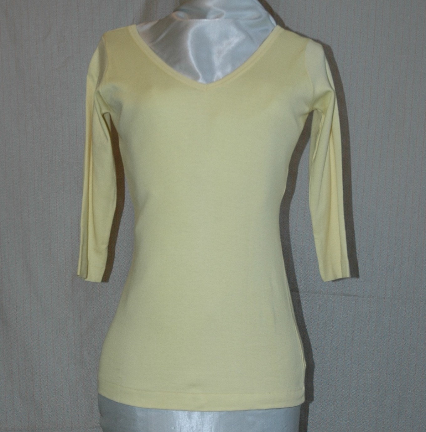 Lemon Custard Yellow Front and Back  V-Neck Fitted Three Quarter Sleeve T-Shirt.  Overstock, never worn.  FREE domestic shipping.