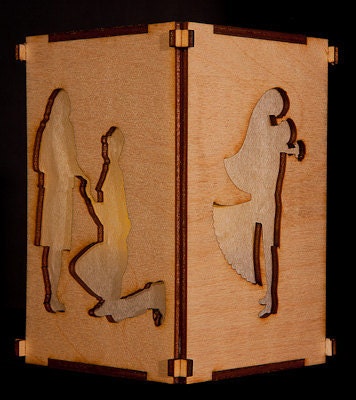 Wedding Storyline Themed Shoji Shadow Box With Mini Battery Operated Candle
