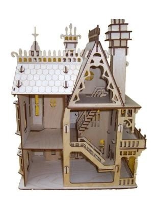 Natural Birch Wood Victorian Doll House Laser Cut Model Kit-