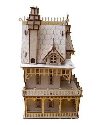 Natural Birch Wood Victorian Doll House Laser Cut Model Kit-