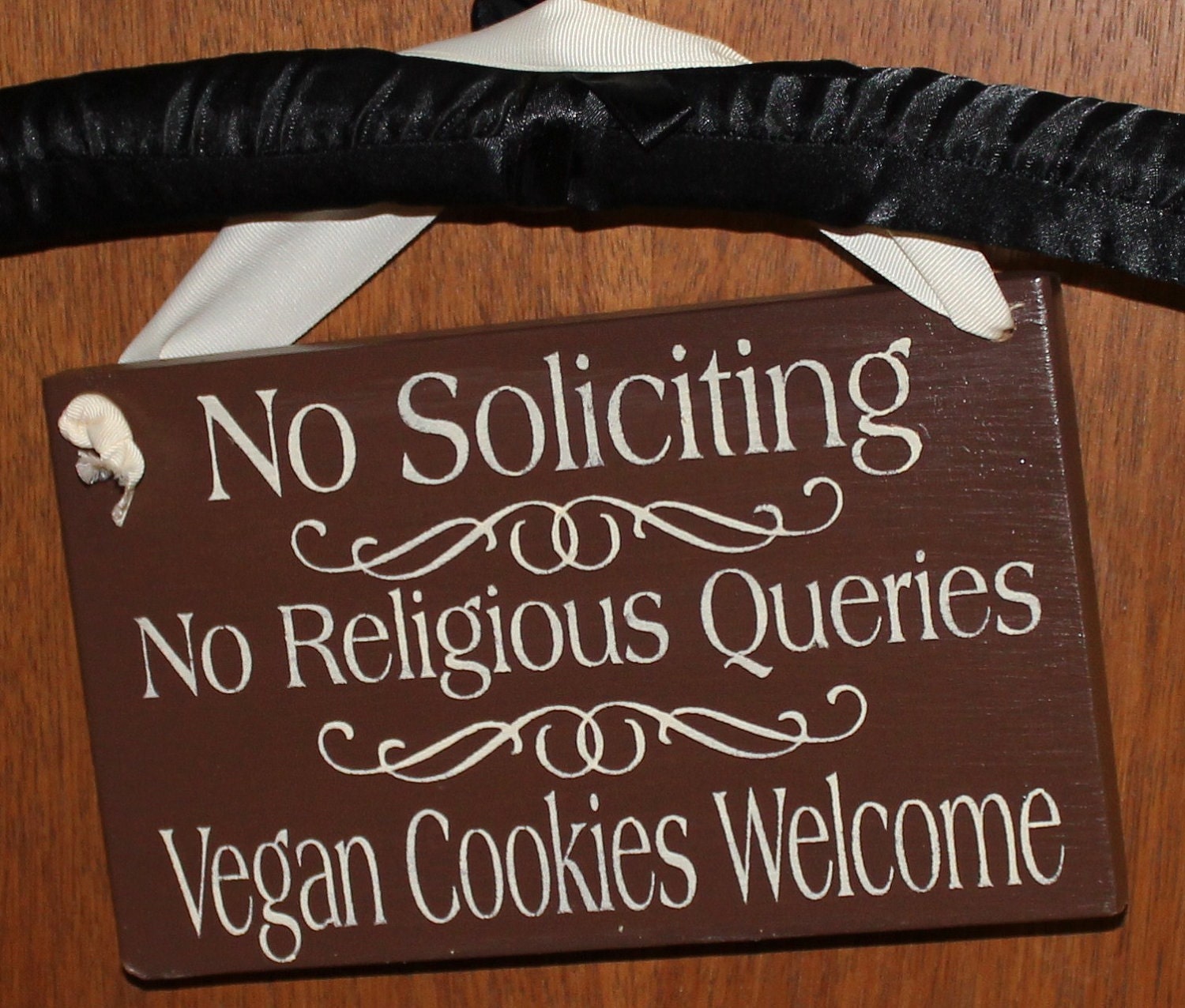 No Soliciting/No Religious Queries/VEGAN Cookies Welcome Sign/Handpainted/YOU Choose Color