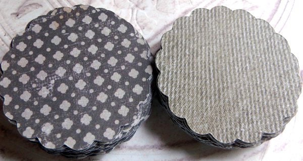2 dz. - 2 inch assorted scalloped rounds - Black n Khaki