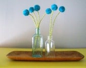 Turquoise Flower Bouquet.Teal Retro look round ball blooms.Blue thistles.Allium.Pompom flowers.Blue Nursery decor