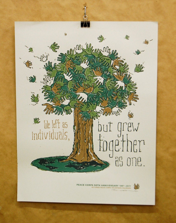 Peace Corps 50th Anniv: Tree - hand pulled screenprint poster