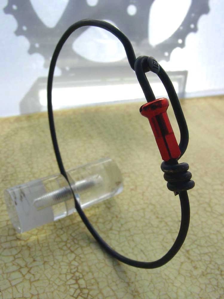 Bike spoke jewelry- Spoke bracelet with red spoke nipple