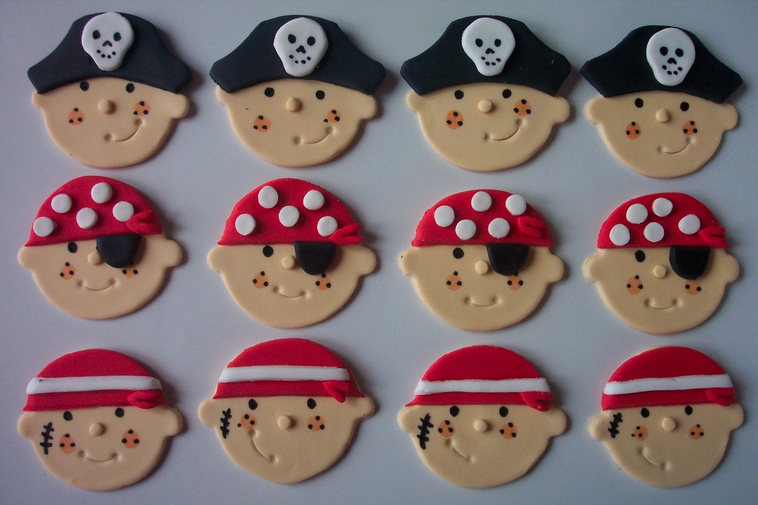 Pirate Faces Edible Fondant Cupcake or Cookie Toppers
