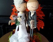 Custom Wedding Cake Topper with Custom Wedding Dress Fall Theme- MilkTea