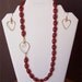 Women's jewelry,Red glass crackle bead necklace set with Brass heart focal and matching earrings.