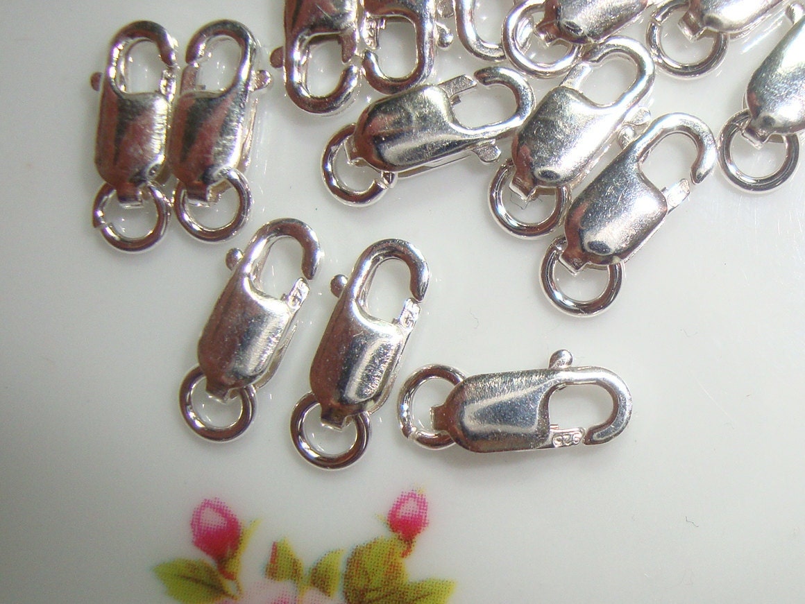 925 Stamped Sterling silver Lobster Claw Clasp with Ring, Bulk 10 pcs, 4x12mm with open Jump Ring