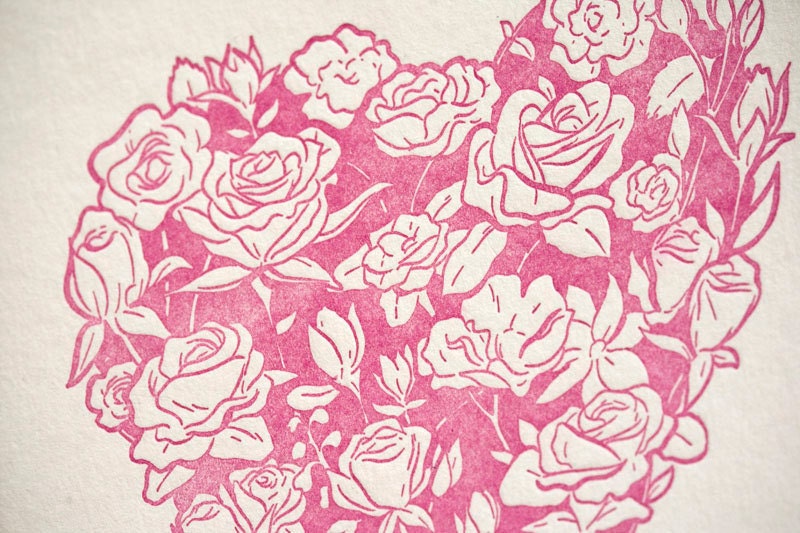 Letterpress Valentine card - Rose Heart