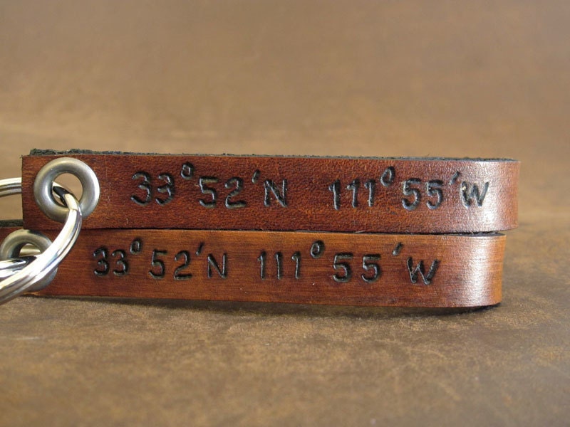 Latitude and Longitude Custom Leather Keychain