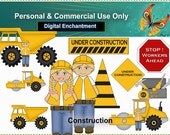 Instant Download Construction Kids Trucks Bulldozer Tools  Digital Clip Art, For Scrapbooking, Invitations, Printables and More