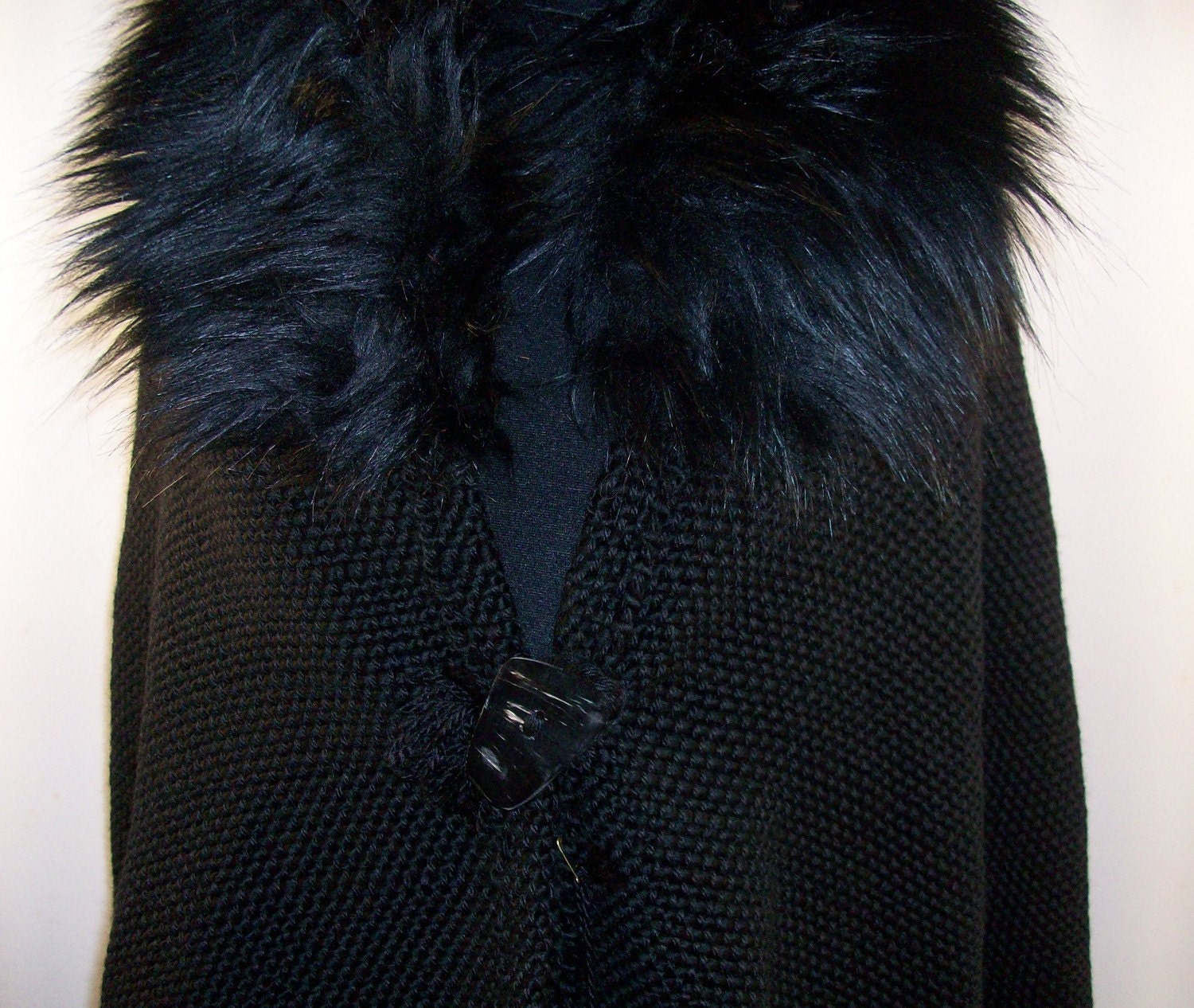 BLACK CAPE WRAP--faux fur collar