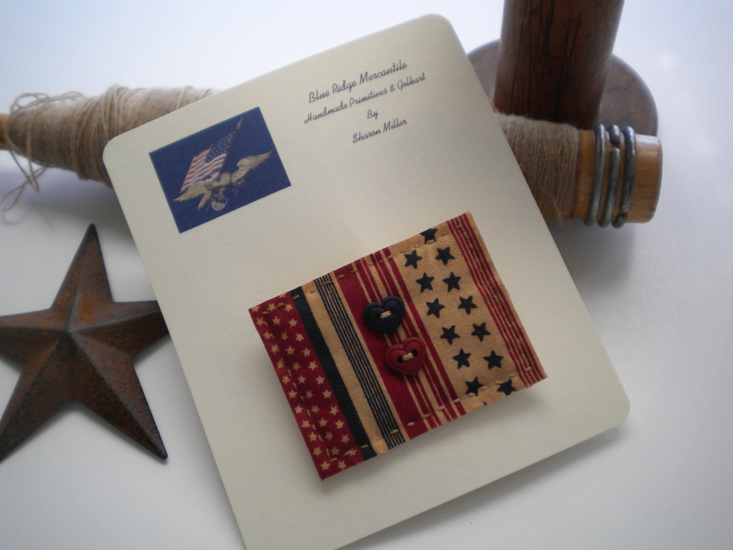 Primitive Pin - Brooch - Folk Art - Americana - Rustic Country - Red White and Blue - Stars and Stripes