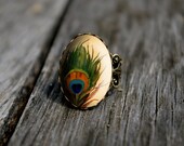 Vintage style peacock feather - adjustable ring
